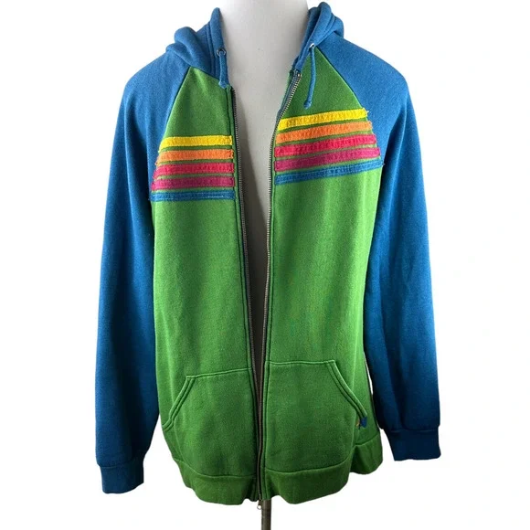 *Rare* Aviator Nation 5 Stripe Hoodie Full Zip Colorblock Jacket Green Blue XXL - Picture 2 of 15